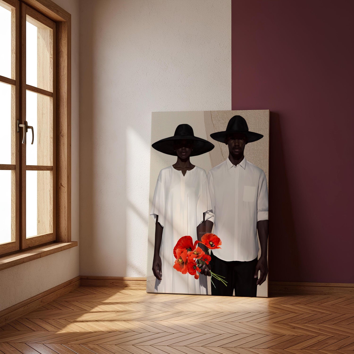 Afrocentric Couple Art Print: Black Love, Modern Poppies