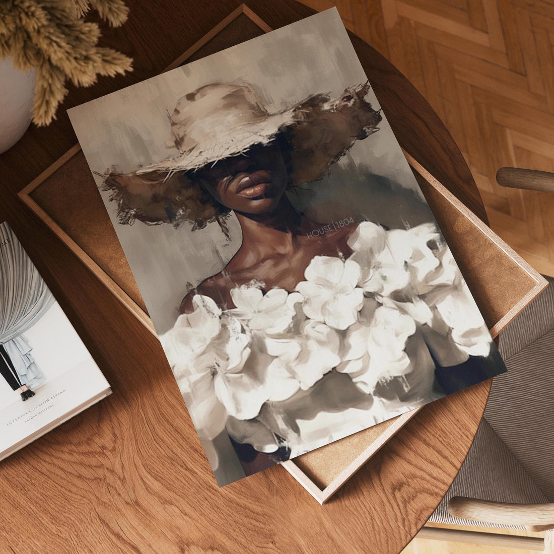 Abstract Black Woman with Straw Hat: African Caribbean Wall Art