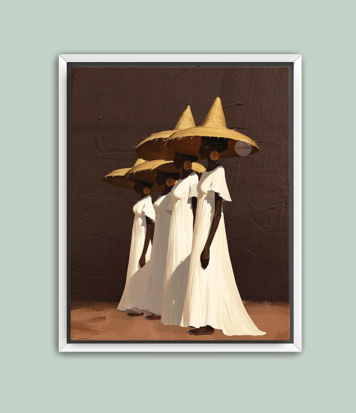 Afrocentric Women Wall Art, Minimalist Brown Canvas Print | Framed or Unframed