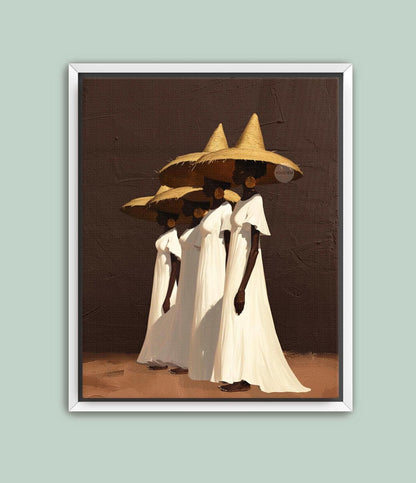 Afrocentric Women Wall Art, Minimalist Brown Canvas Print | Framed or Unframed