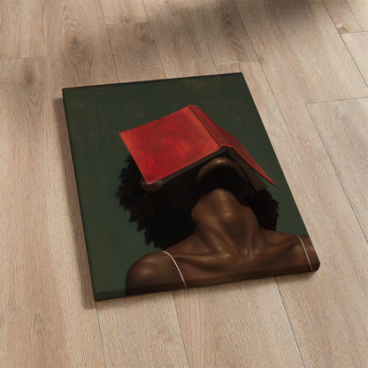 Black Woman Reading Art, Minimalist Green Portrait Canvas Prints!