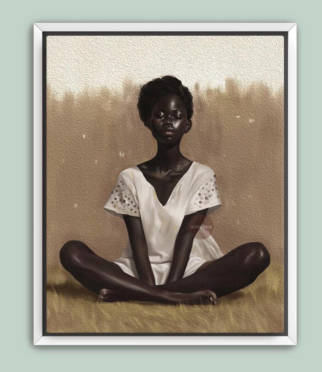 Black Woman Relaxing Wall Art – Afrocentric Canvas, Melanin Decor, Beige Luxury Print
