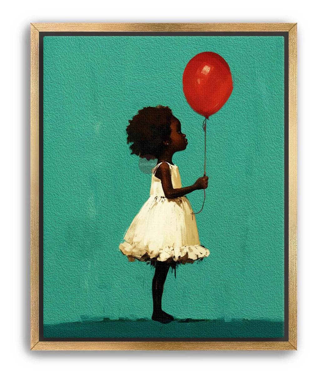 Little Black Girl Art, Joyful Balloon Nursery Canvas Print Framed
