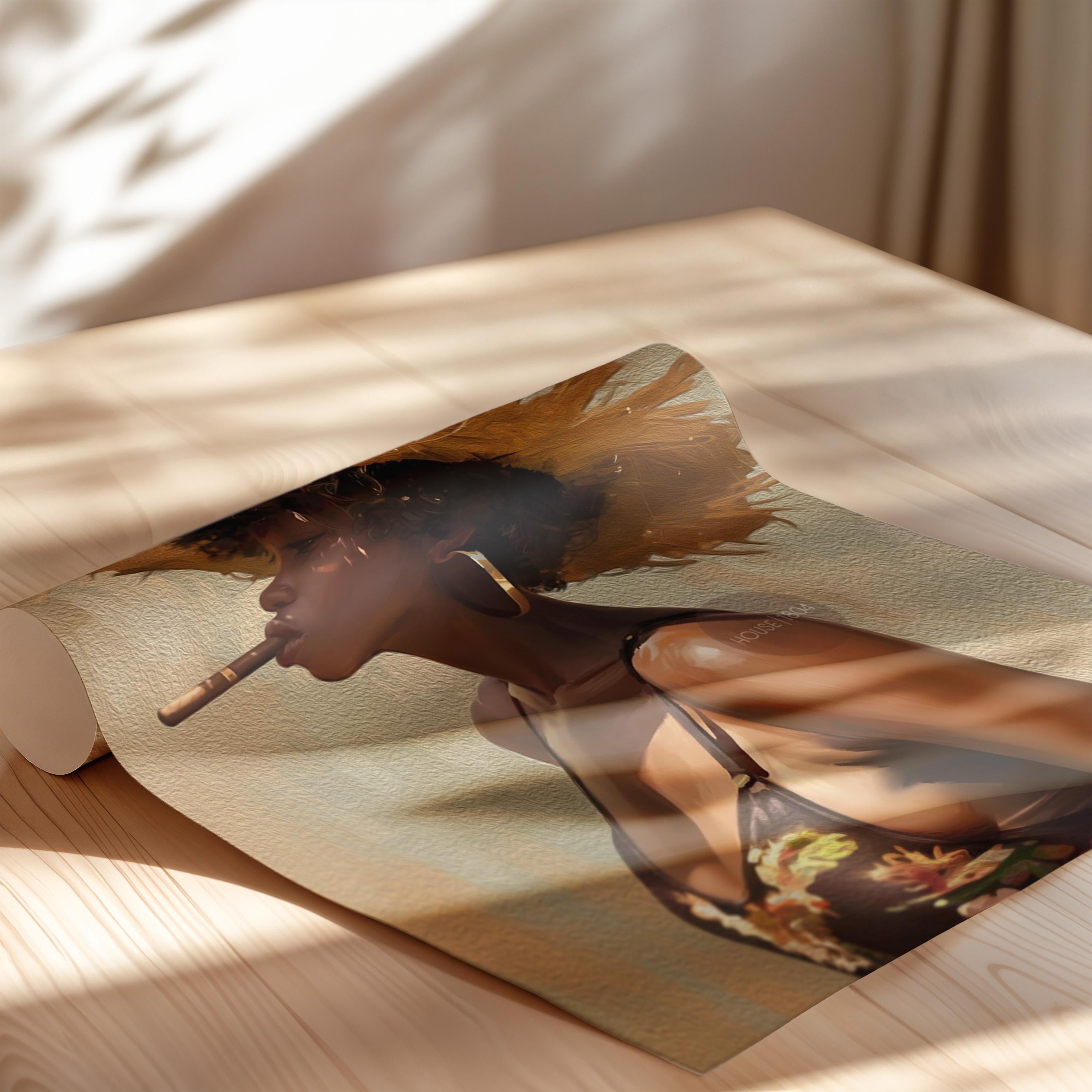 Caribbean Woman Smoking Cigar Canvas