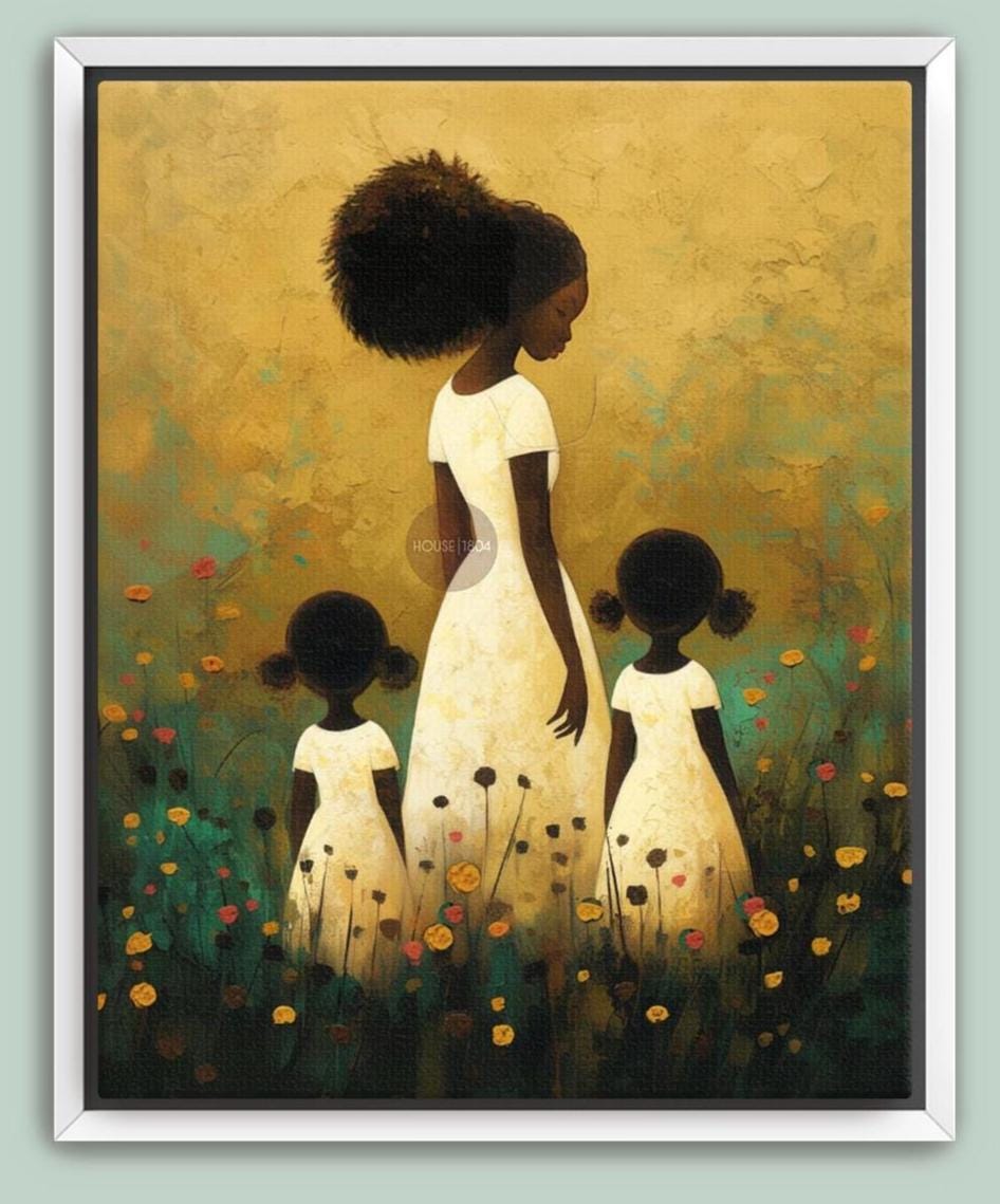 Motherhood Framed Canvas Art, Two daughters
