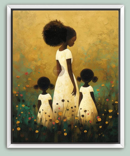 Motherhood Framed Canvas Art, Two daughters