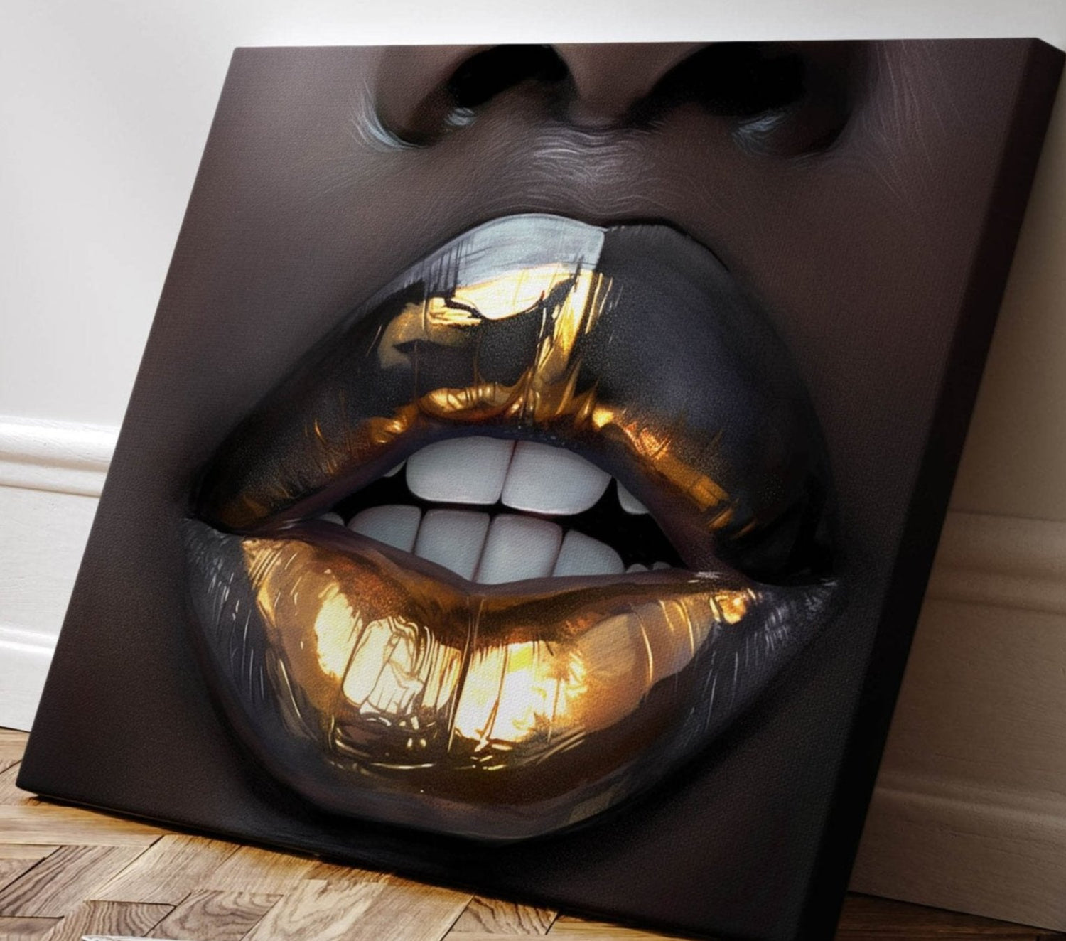 Gold and Black Lips Art Print