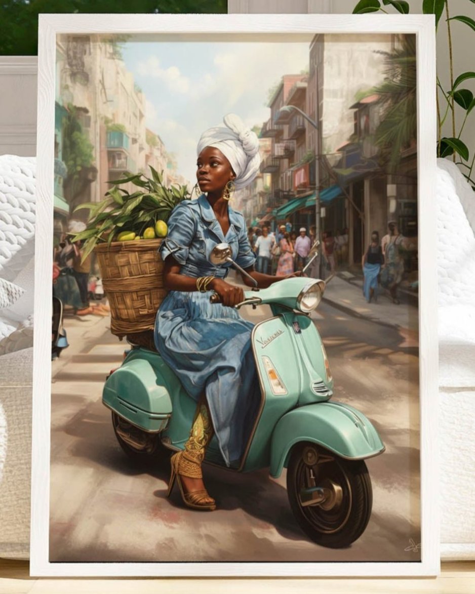 Vespa Girl Caribbean Woman Art