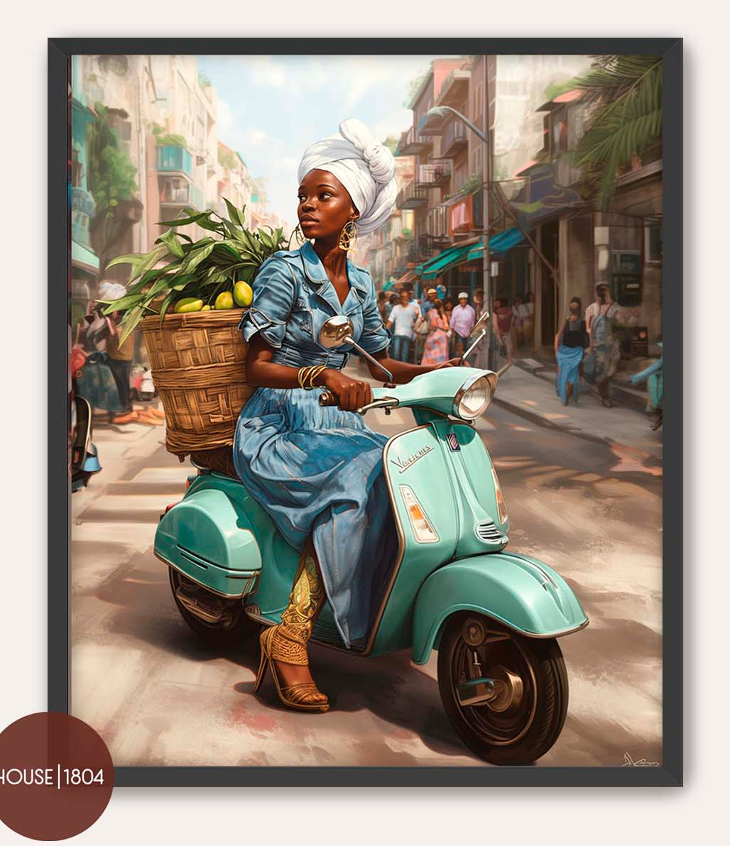 Vespa Girl Caribbean Woman Art