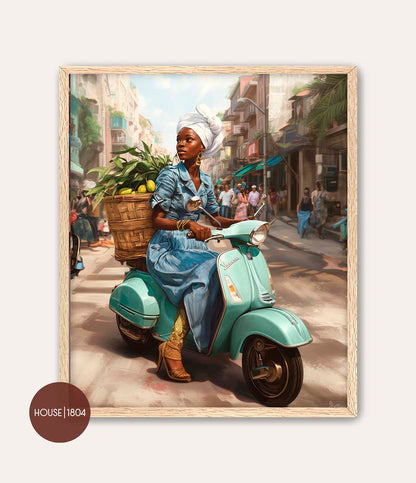 Vespa Girl Caribbean Woman Art