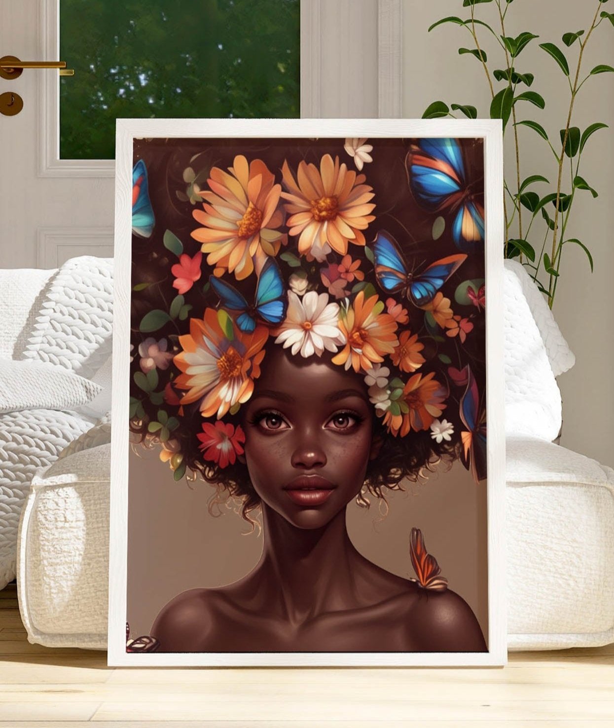 Black Woman Floral Crown Art Print