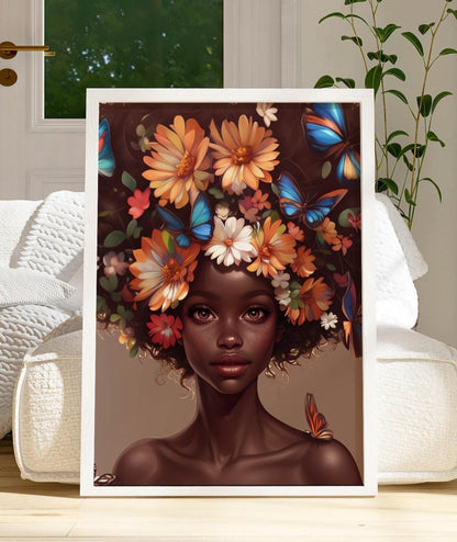 Black Woman Floral Crown Art Print