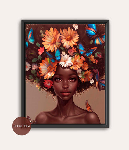 Black Woman Floral Crown Art Print