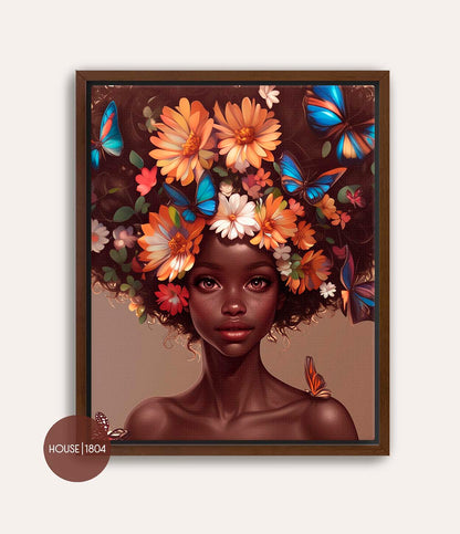 Black Woman Floral Crown Art Print