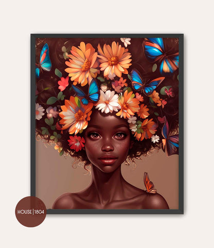 Black Woman Floral Crown Art Print