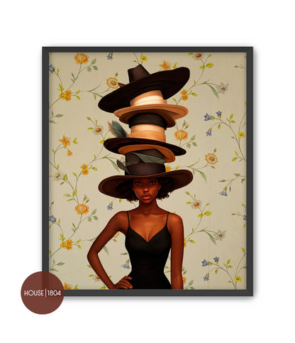 Lady with Vintage Hats Art Print