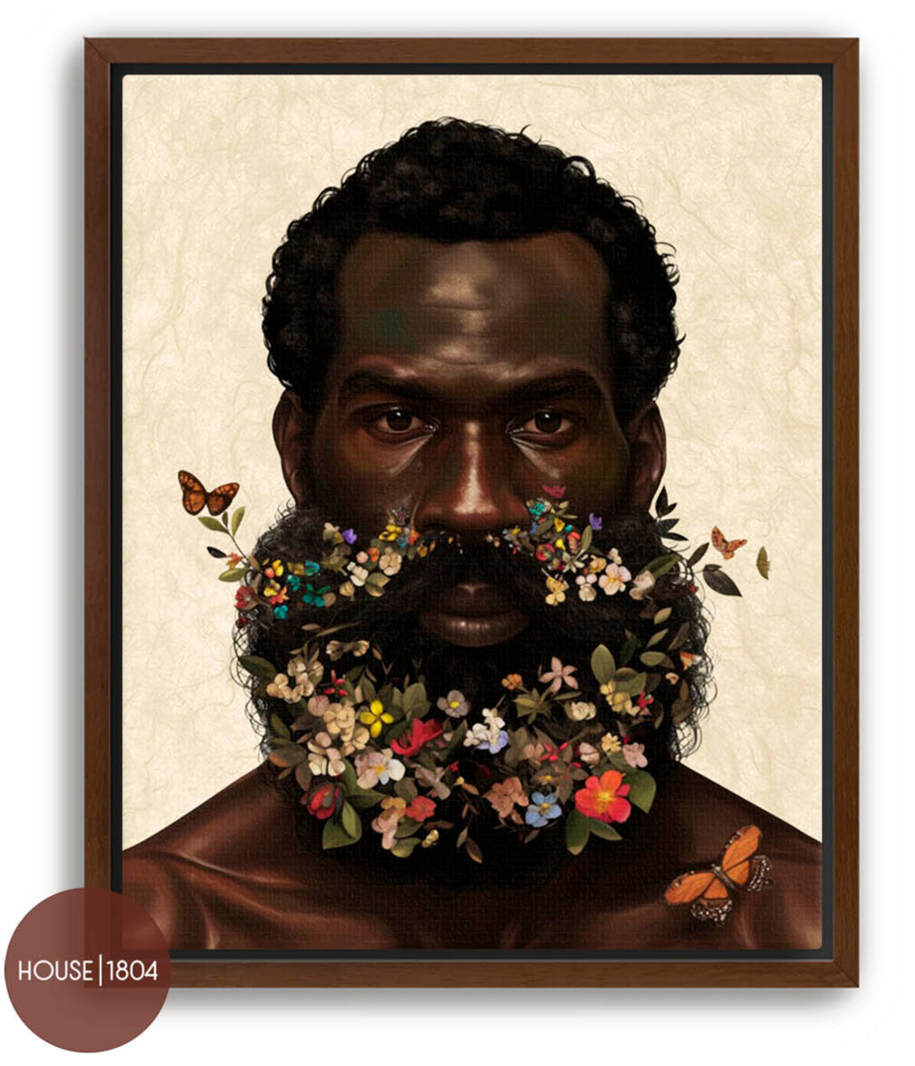 Black Man Floral Beard Wall Art