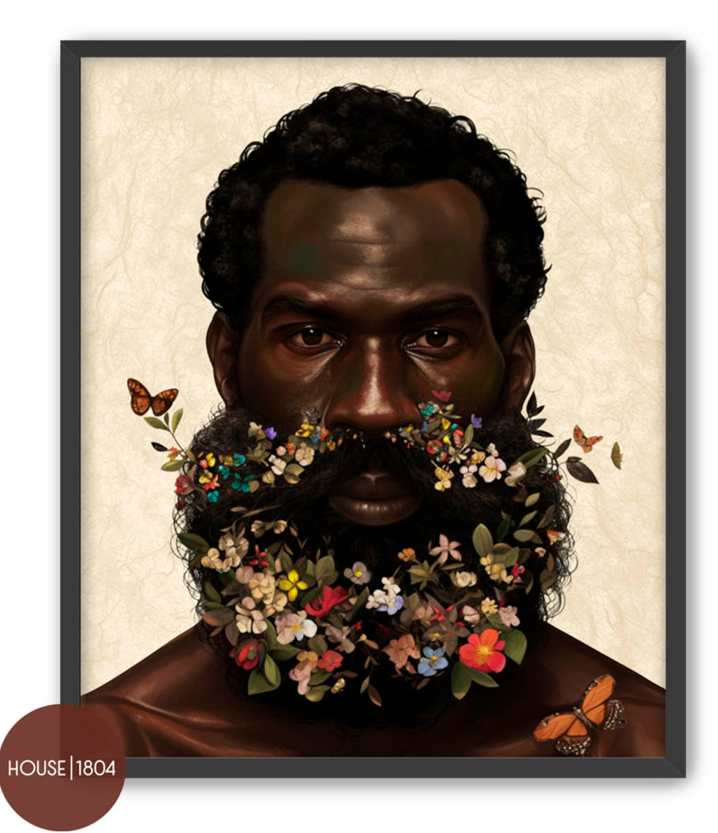 Black Man Floral Beard Wall Art