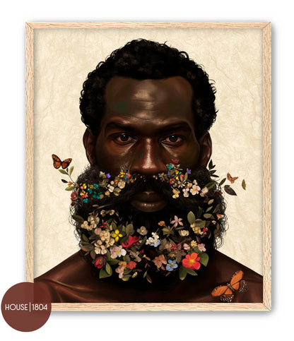 Black Man Floral Beard Wall Art