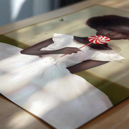 Little Black Girl Wall Art, Lollipop Art, Black Girl Princess Art