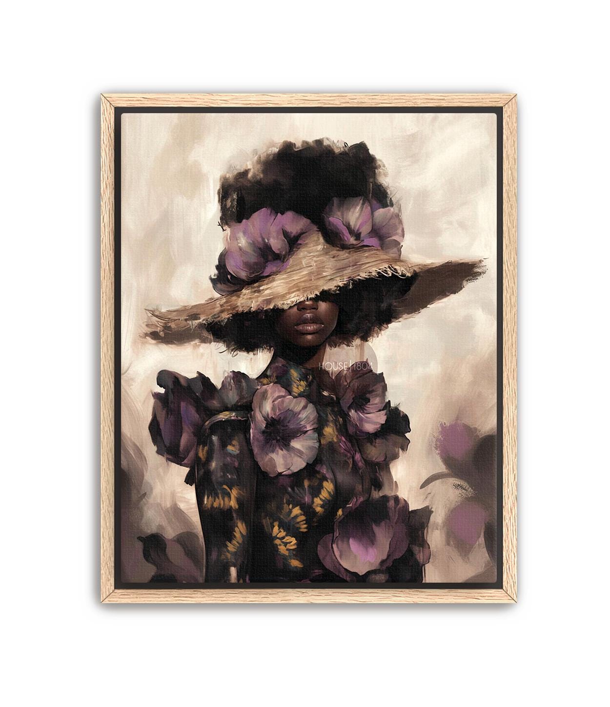 Black Woman Art Print: Purple Floral Fashion Wall Decor