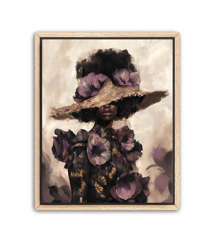 Black Woman Art Print: Purple Floral Fashion Wall Decor