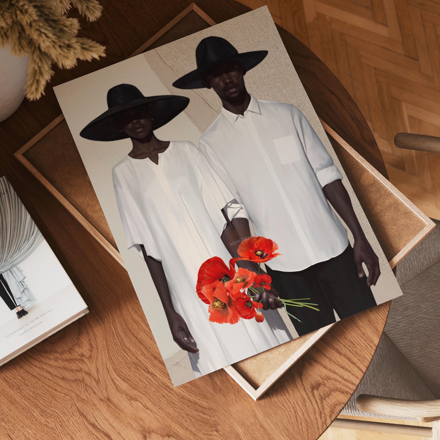 Afrocentric Couple Art Print: Black Love, Modern Poppies