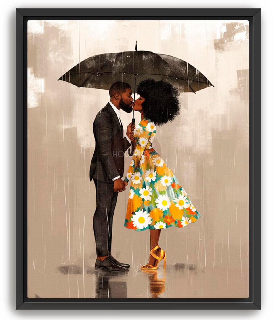 Black Couple in the rain Wall Art Print