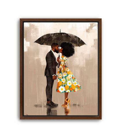 Black Couple in the rain Wall Art Print