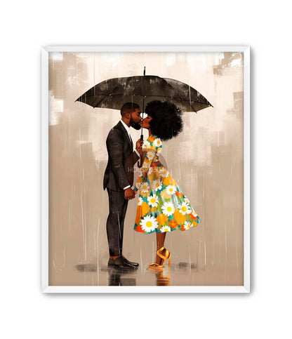 Black Couple in the rain Wall Art Print