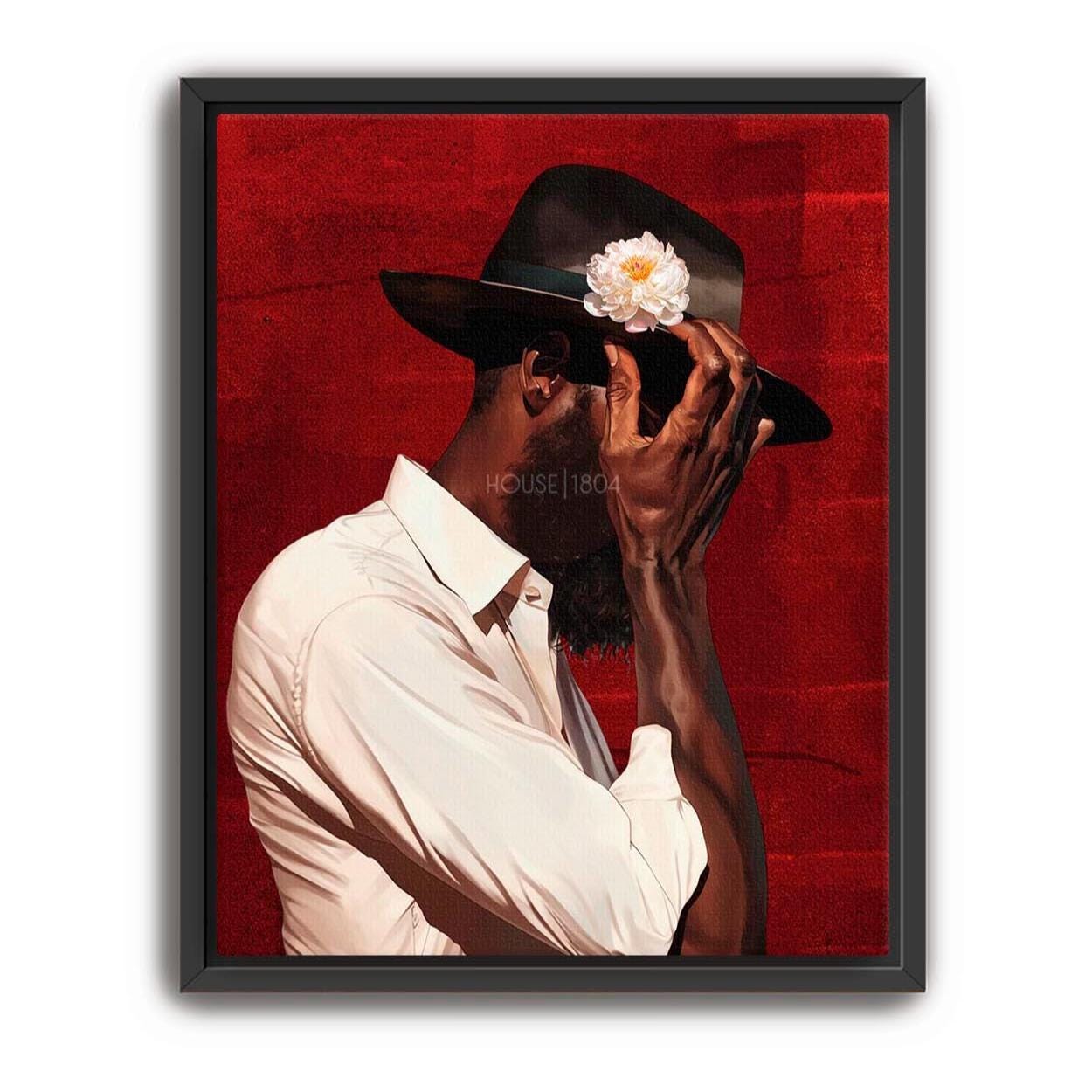 Black Man Portrait Art: Urban Silhouette, Red Background