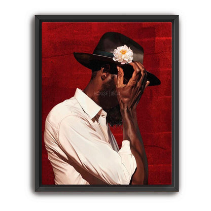 Black Man Portrait Art: Urban Silhouette, Red Background