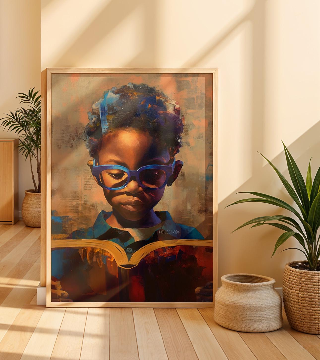 Black Boy Reading Art, Black Boy Joy Reading Poster, Black Boy Nursery Canvas Print, Black Boy Artwork, Black Kid Art