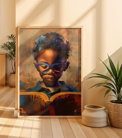 Black Boy Reading Art, Black Boy Joy Reading Poster, Black Boy Nursery Canvas Print, Black Boy Artwork, Black Kid Art