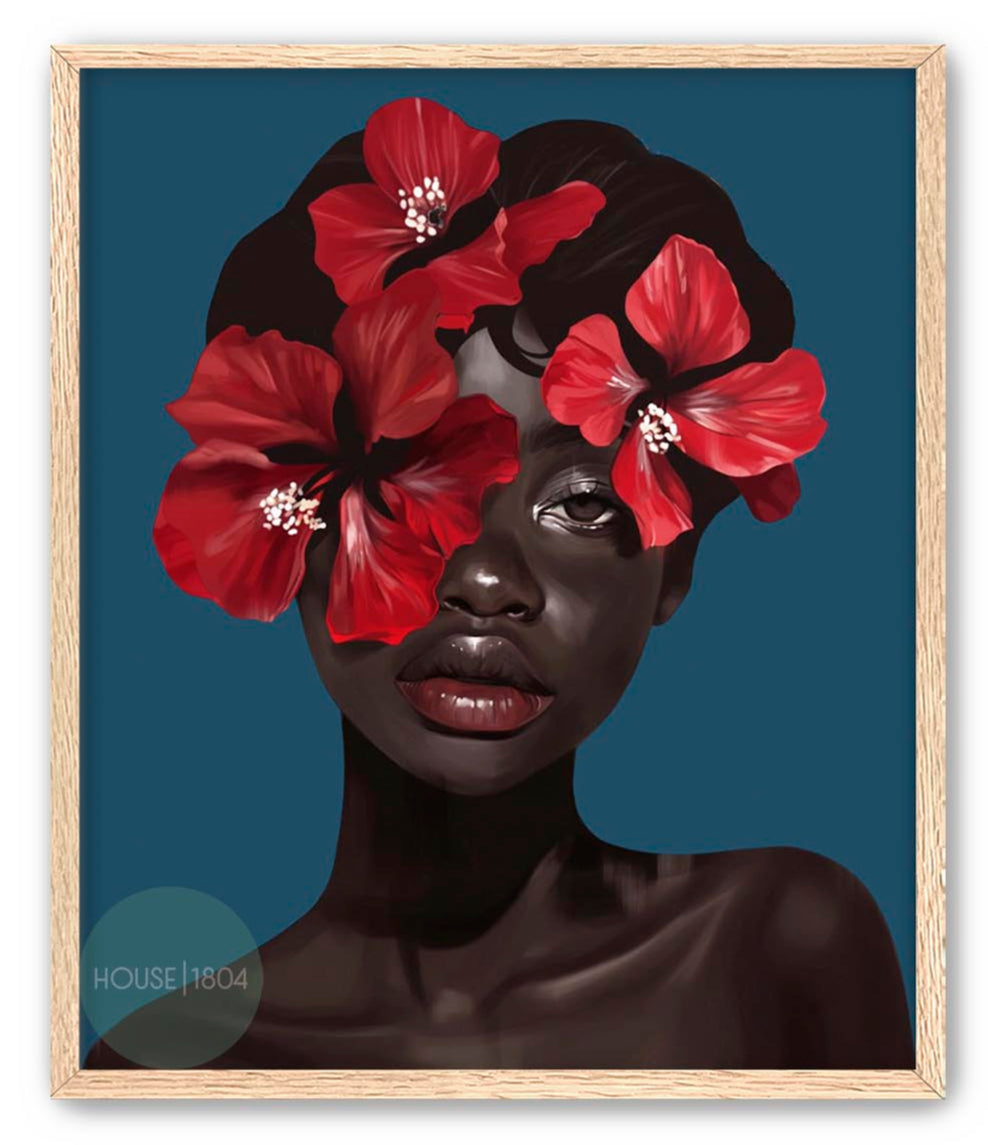 Bohemian Blues Woman Floral Art