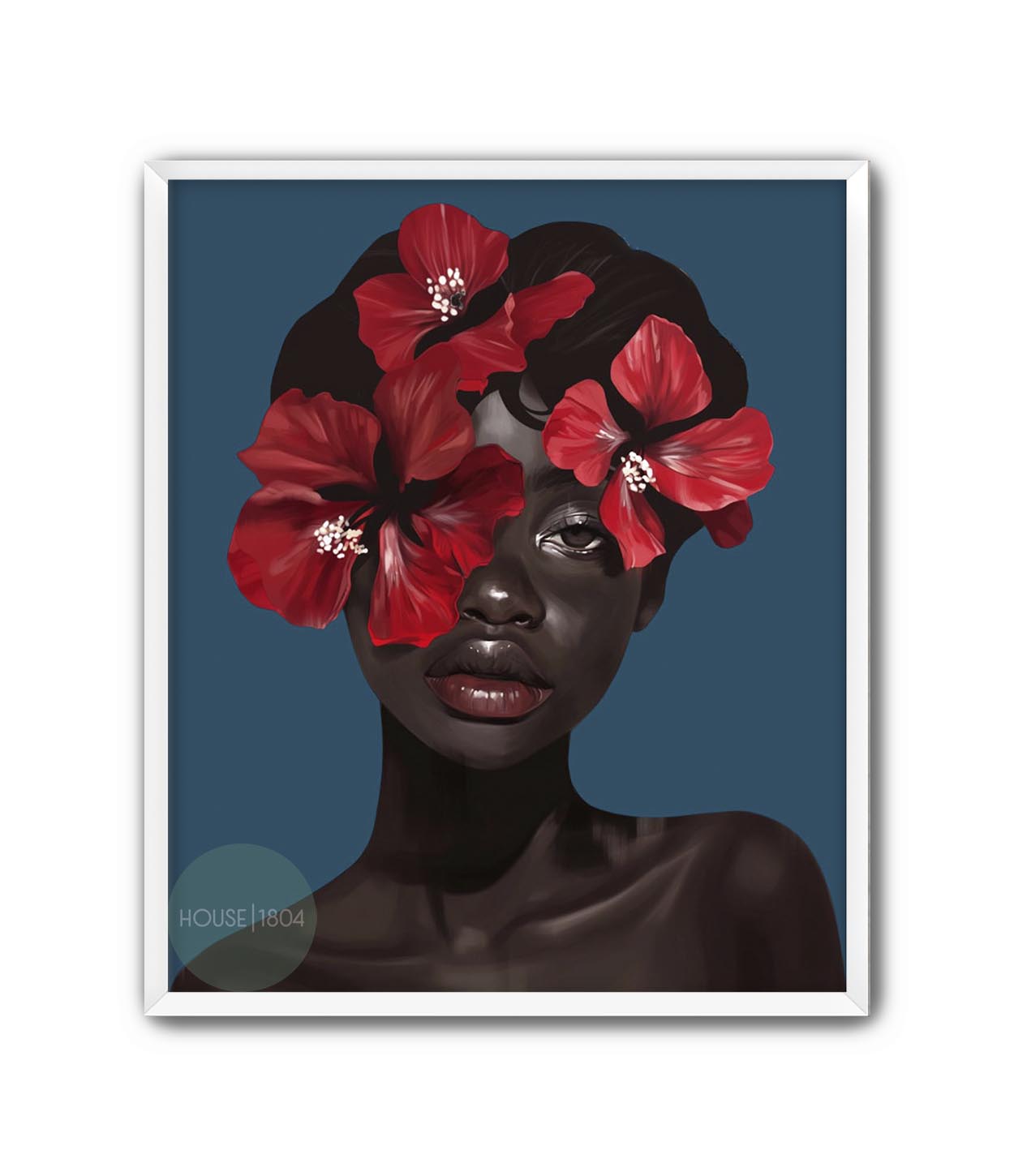 Bohemian Blues Woman Floral Art