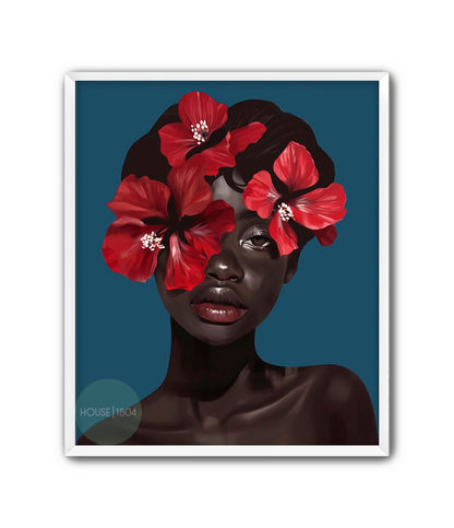 Bohemian Blues Woman Floral Art