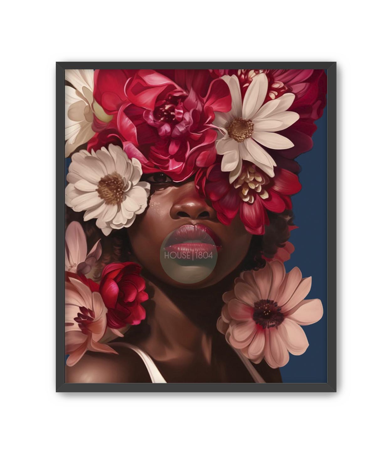Black Woman Head Flowers Caribbean Inspired Wall Art
