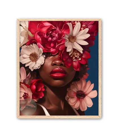 Black Woman Head Flowers Caribbean Inspired Wall Art