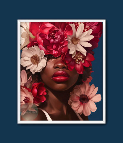 Black Woman Head Flowers Caribbean Inspired Wall Art