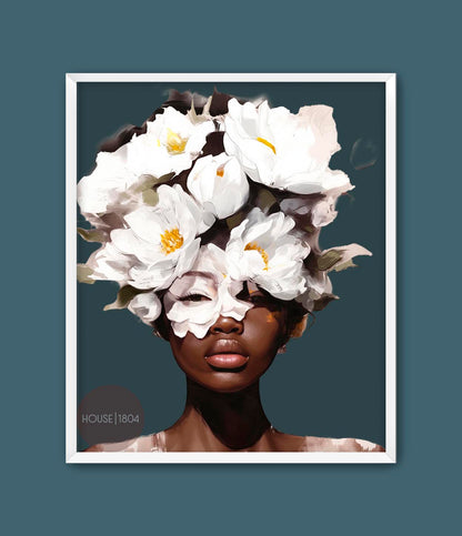 Black Woman Head Flowers Canvas