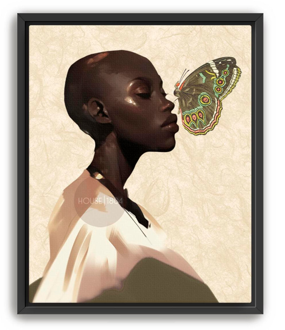 Bald Black Woman Butterfly Art