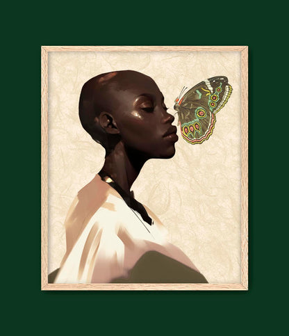Bald Black Woman Butterfly Art