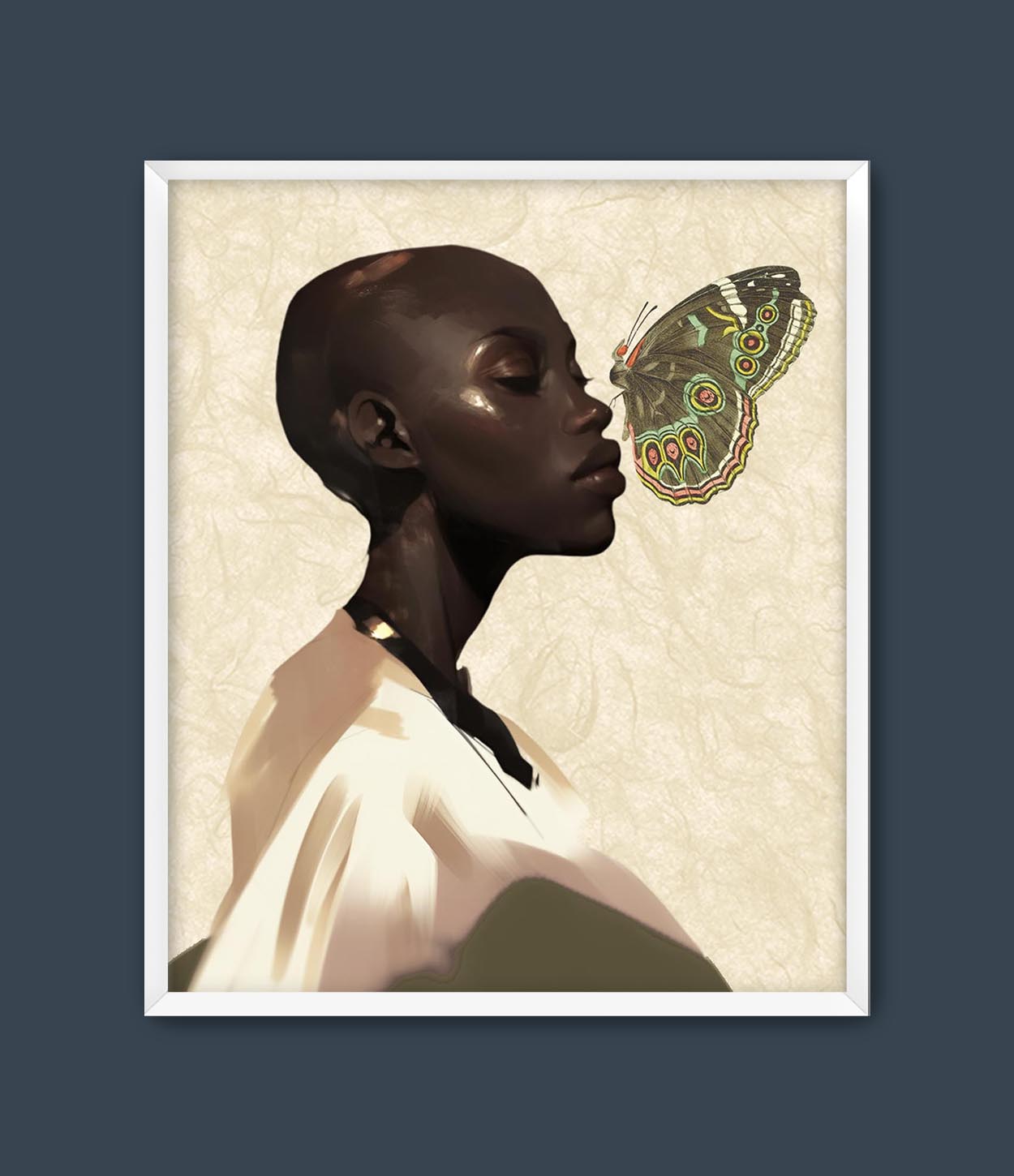 Bald Black Woman Butterfly Art