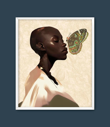 Bald Black Woman Butterfly Art