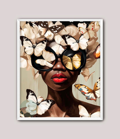 Black Woman Head Flowers Wall Art