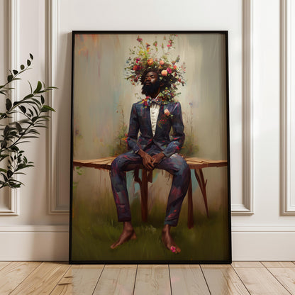 Black Man Flower Beard Canvas Art Print