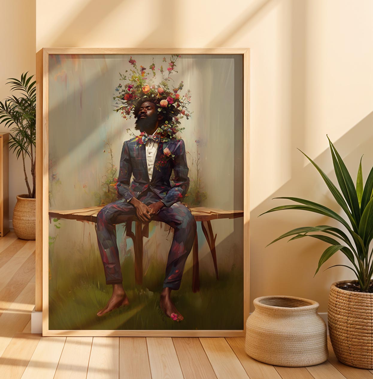 Black Man Flower Beard Canvas Art Print