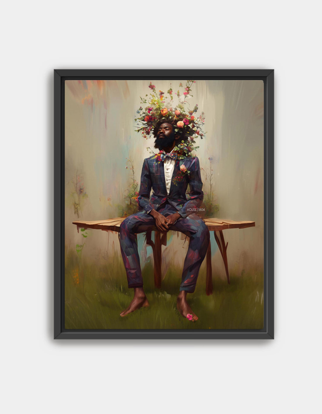 Black Man Flower Beard Canvas Art Print