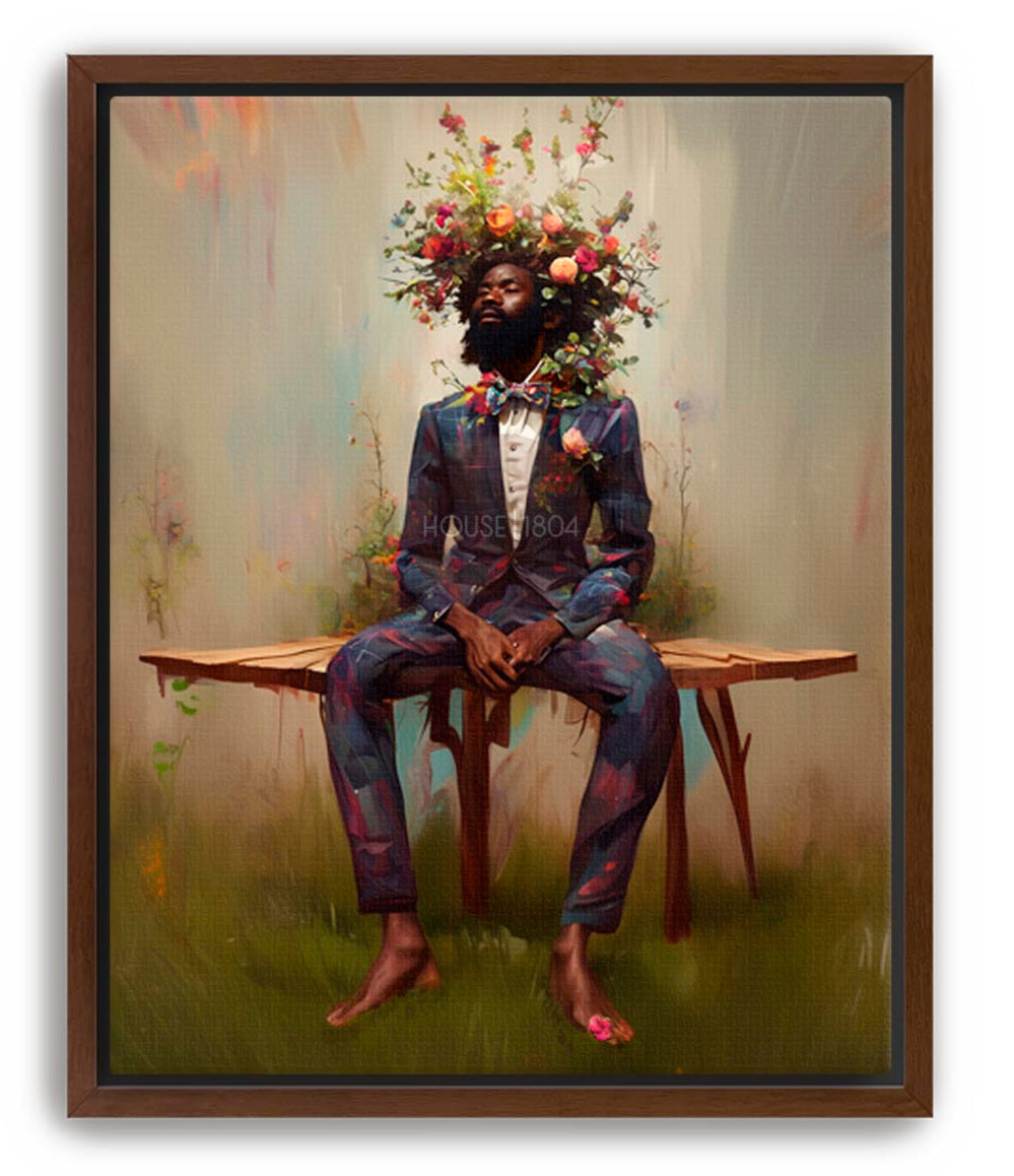 Black Man Flower Beard Canvas Art Print